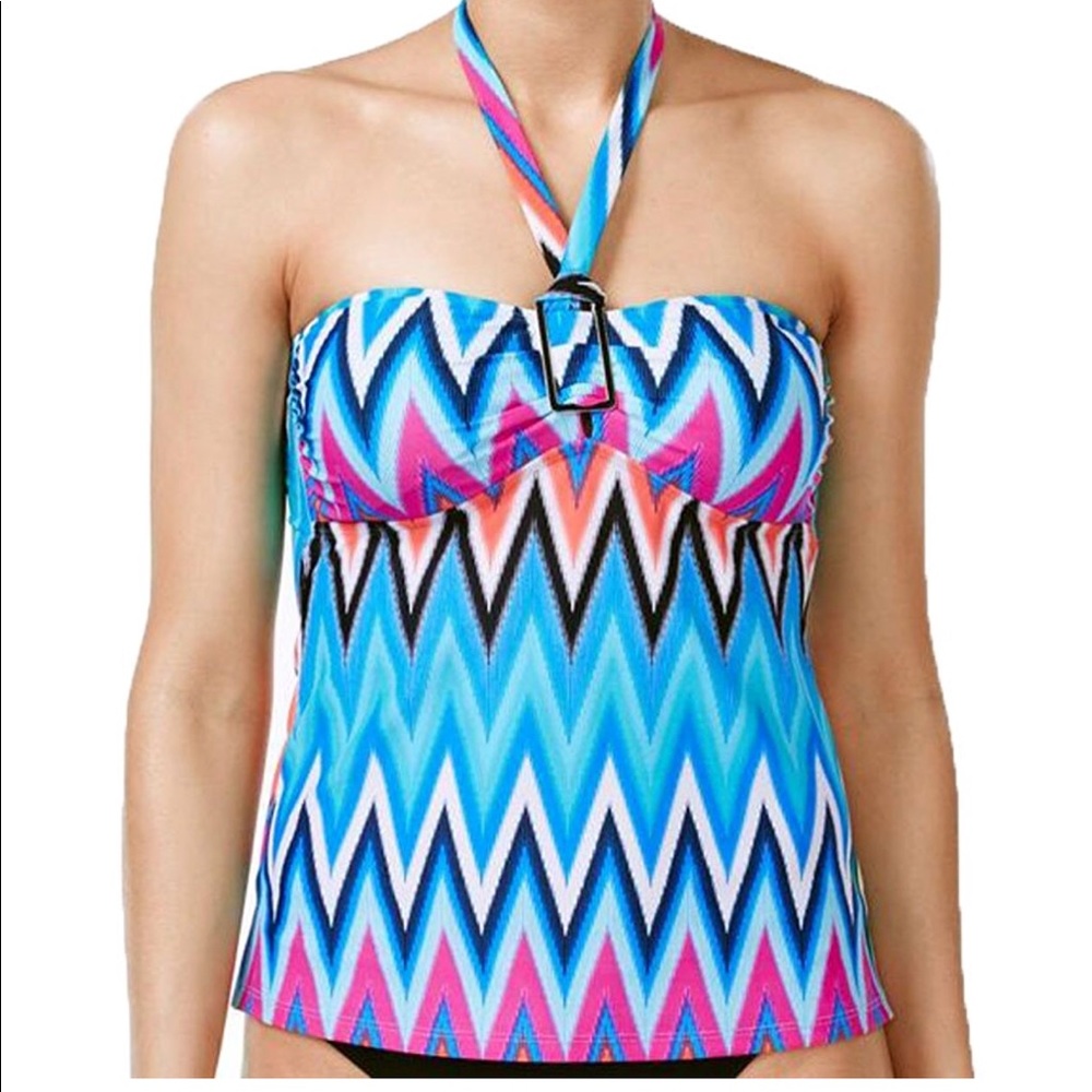 Bandeau Tankini zig zag multi color swim top